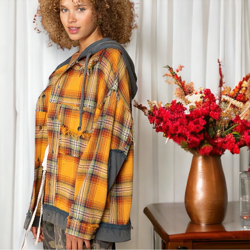POL Plaid Hooded Shirt Jacket - Picture 7 of 12